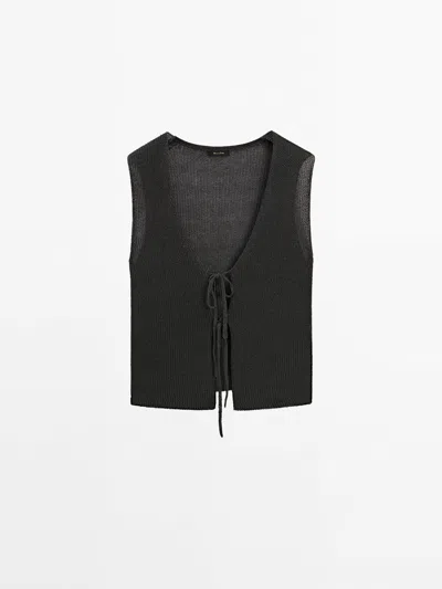 MASSIMO DUTTI KNIT VEST WITH TIE DETAILS 
