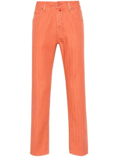 Jacob Cohen Scott Herringbone Tapered Trousers In Yellow
