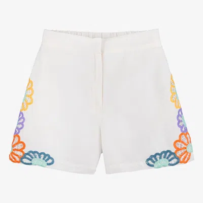 Shop Stella Mccartney Kids Teen Girls Ivory Floral Linen Shorts