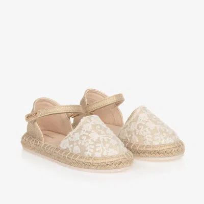 Shop Mayoral Girls Ivory Lace Espadrille Sandals In Gold
