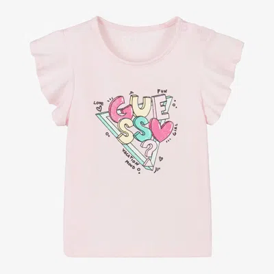 Shop Guess Baby Girls Pink Cotton T-shirt