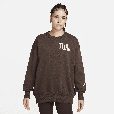 Shop Nike Women's  Sportswear Phoenix Fleece Oversized Crew-neck Sweatshirt In Brown