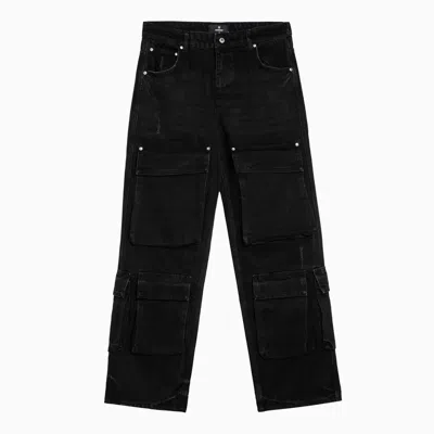 Shop Represent R3ca Black Denim Cargo Trousers