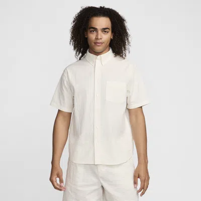 Shop Nike Men's Life Short-sleeve Seersucker Button-down Shirt In Grey
