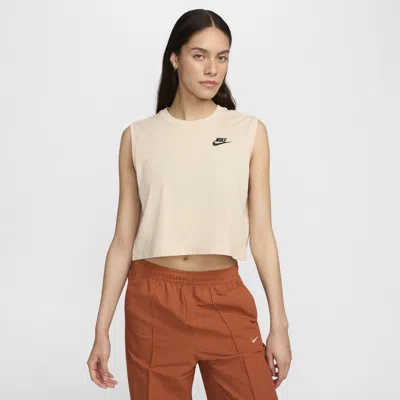 Shop Nike Women's  Sportswear Club Sleeveless Cropped Top In Brown