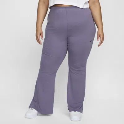 Shop Nike Women's  Sportswear Chill Knit Tight Mini-rib Flared Leggings (plus Size) In Purple
