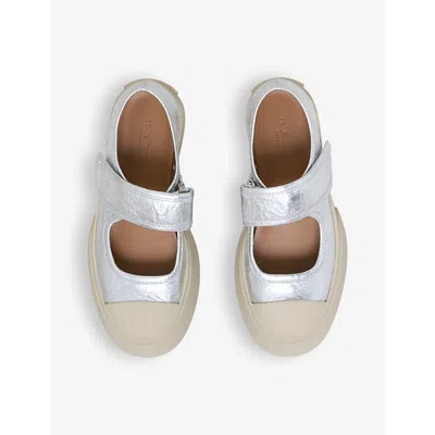 Shop Marni Pablo Metallic-leather Mary Jane Trainers In Silver