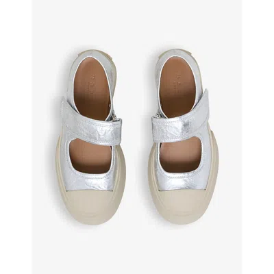 Shop Marni Women's Silver Pablo Metallic-leather Mary Jane Trainers