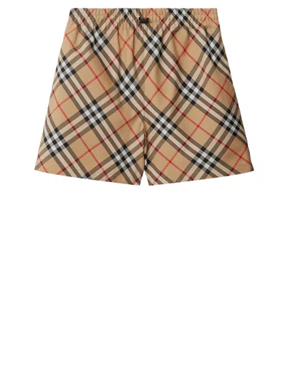 Shop Burberry Check Shorts In Beige