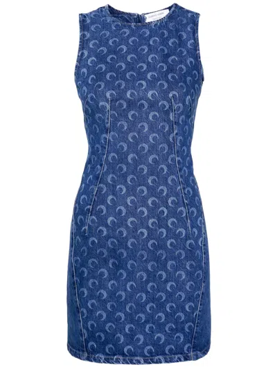 Shop Marine Serre Deadstock Denim Mini Dress In Blue