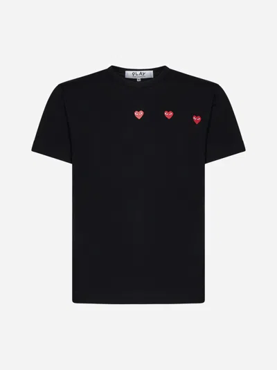 Shop Comme Des Garçons Play 3 Heart Cotton T-shirt In Black