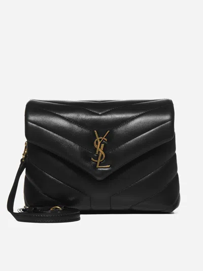 Shop Saint Laurent Ysl Logo Loolou Toy Small Leather Bag In Black