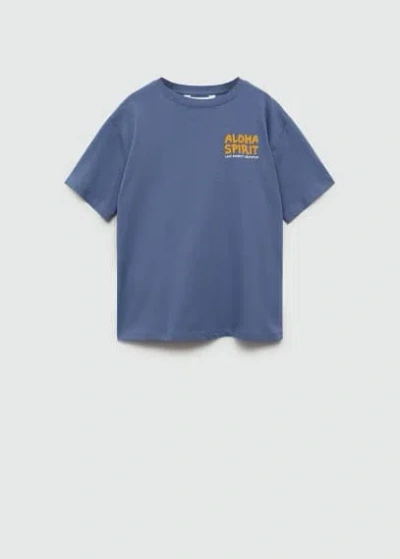 Shop Mango Printed Message T-shirt Blue In Bleu