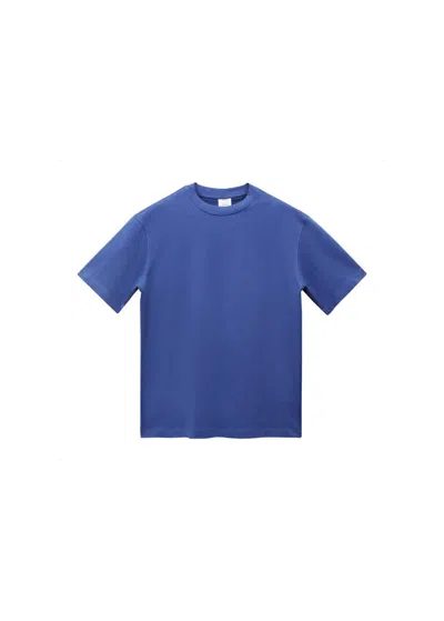 Shop Mango Basic 100% Cotton Relaxed-fit T-shirt Ink Blue In Bleu Encre