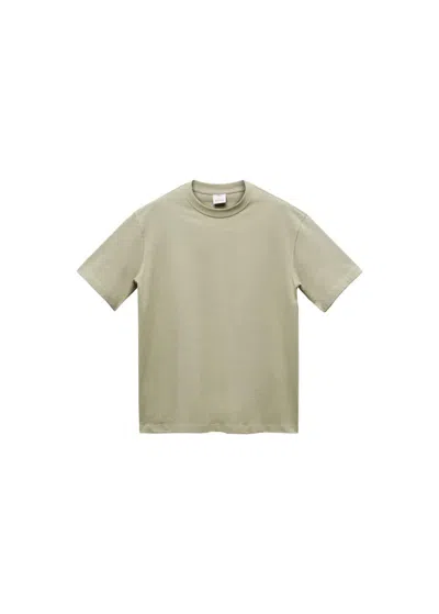 Shop Mango Basic 100% Cotton Relaxed-fit T-shirt Medium Green In Vert Moyen