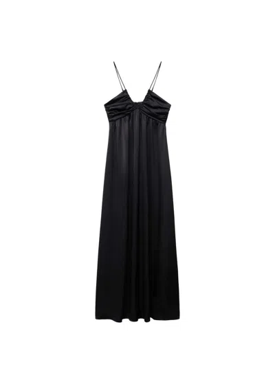 MANGO PLEATED LONG DRESS BLACK 