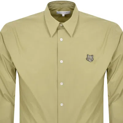 Maison Kitsuné Maison Kitsune Long Sleeve Fox Head Shirt Khaki In Khaki