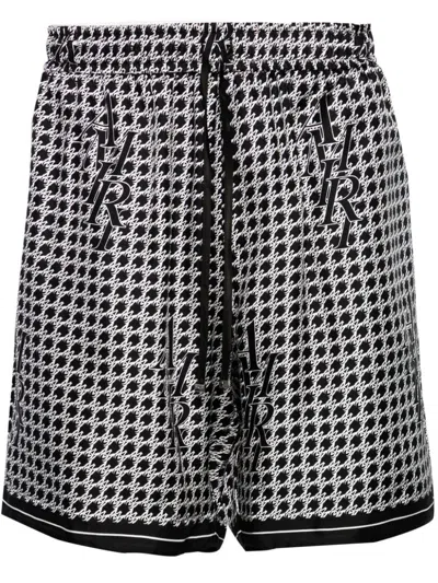 Shop Amiri Staggered Houndstooth Silk Shorts - Men's - Silk In Schwarz