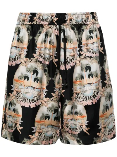 Shop Amiri Black Palm Tree-print Silk Shorts In Grau