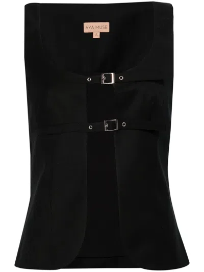 Shop Aya Muse Black Lucerine Wool Vest In Black - Black