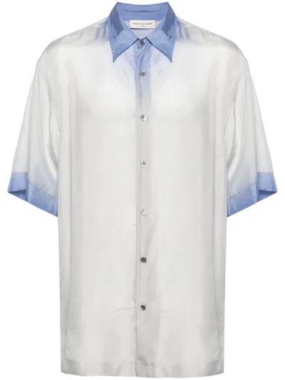 Shop Dries Van Noten White Contrast-trim Silk Shirt In Grau