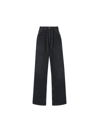 Shop Balenciaga Drawstring Baggy Jeans In Black