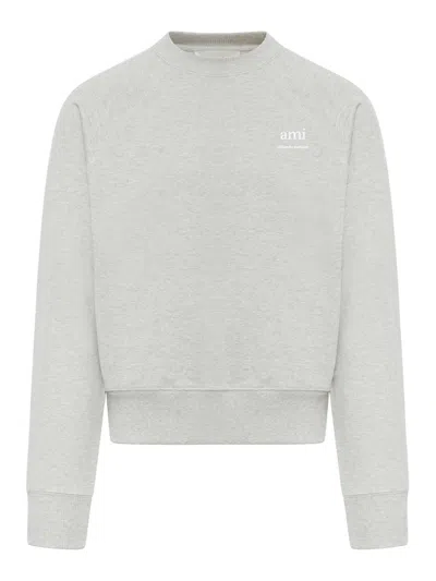 Shop Ami Alexandre Mattiussi Ami Paris Logo Detailed Crewneck Sweatshirt In Grey