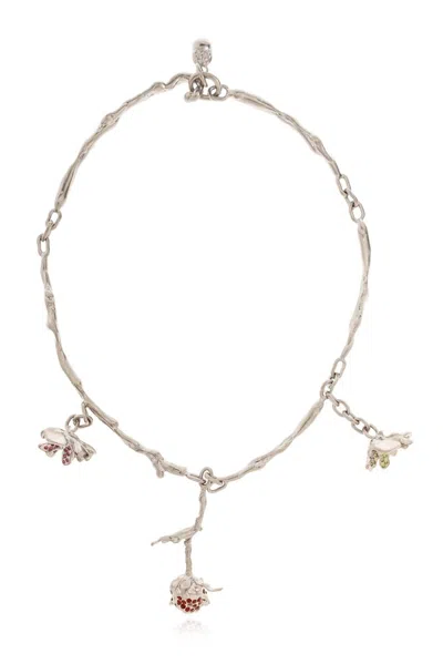 Shop Marni Floral Pendant Necklace In Silver