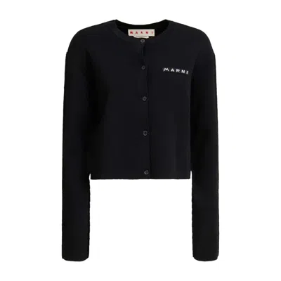 Shop Marni Logo Patch Buttoned Sweater In Navy