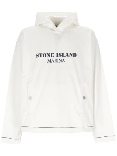 Shop Stone Island Marina Collection Hoodie In White
