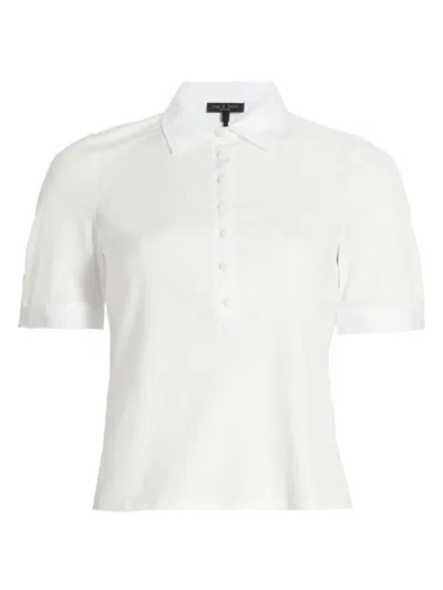 Shop Rag & Bone Women's Rib-knit Mixed-media Polo Shirt In White
