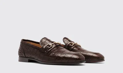 Shop Scarosso Alessandro Dark Brown Croco - Man Loafers Dark Brown In Dark Brown - Croco-printed Calf