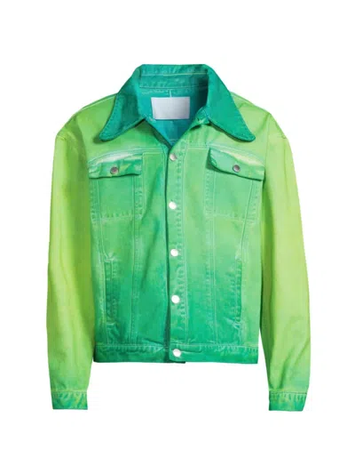 Shop 3paradis Men's Gradient Denim Trucker Jacket In Green Overdye