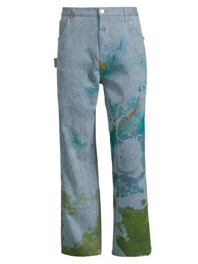 Shop 3paradis Men's Splatter Wide-leg Jeans In Blue