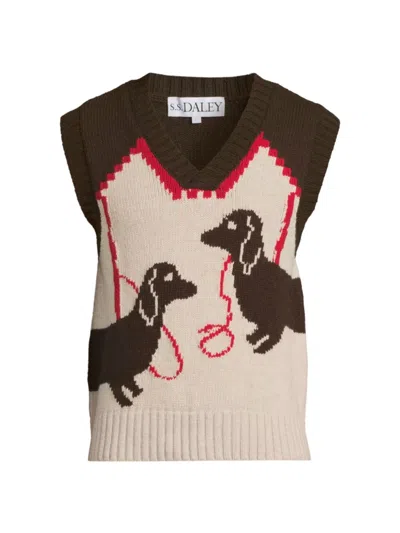 Shop S.s.daley Men's Merry Ment Dacshund Wool Sweater Vest In Brown Ecru