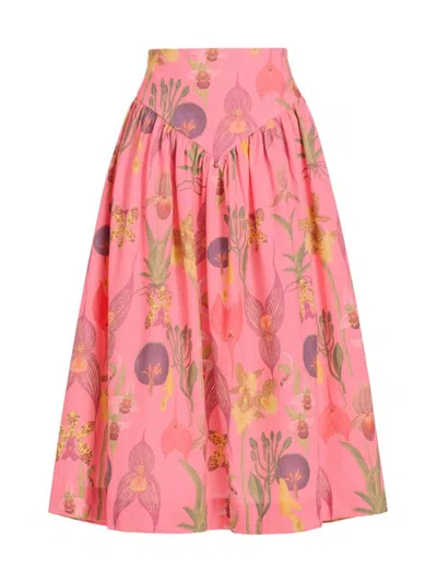 Shop No Pise La Grama Women's Sotavento Botanical Midi-skirt In Botanica Pink Print