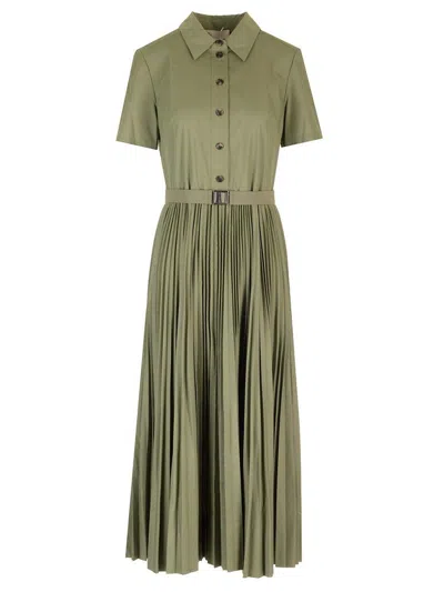 Shop Tory Burch Belted Pleated Midi Polo Dress In Green