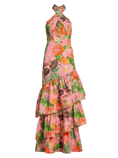 Shop Cara Cara Women's Perla Floral Ruffled Halter Dress In Avery Floral Pink