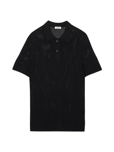 Shop Sandro Men's Openwork Knit Polo T-shirt In Black