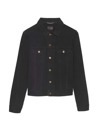 Shop Saint Laurent Men's Fitted Jacket In Worn Denim In Worn Black
