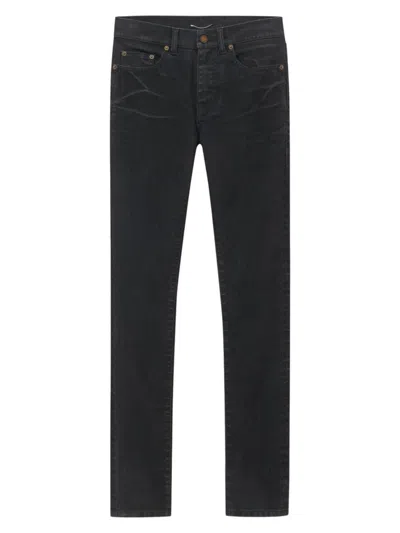 Shop Saint Laurent Men's Skinny Jeans In Light Glazed Denim In Black Light Glazed