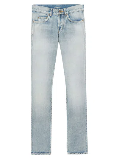 Shop Saint Laurent Men's Slim-fit Jeans In Santa Monica Denim In Light Blue