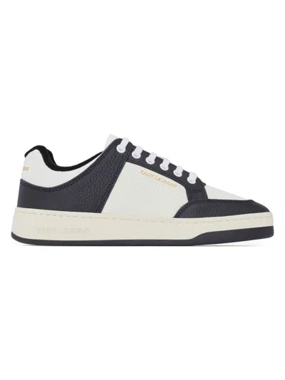 Shop Saint Laurent Women's Sl/61 Low-top Sneakers In Grained Leather In White Black