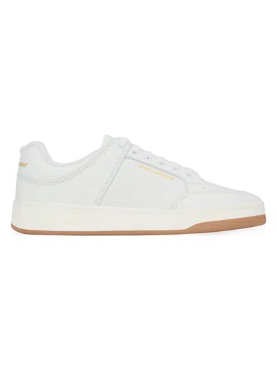Shop Saint Laurent Men's Sl/61 Low-top Sneakers In Perforated Leather In White