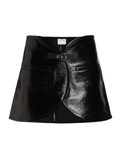 Shop Courrèges Women's Ellipse Vinyl Wrap-effect Miniskirt In Black