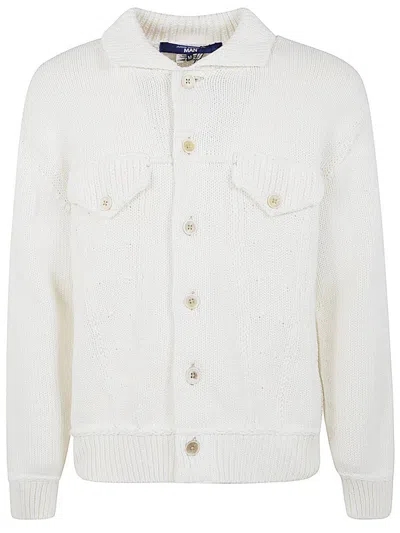 Shop Junya Watanabe Comme Des Garçons Buttoned Knitted Cardigan In White