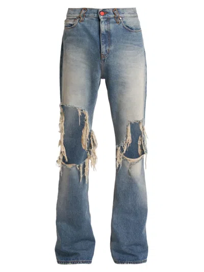 Shop Members Of The Rage Men's Distressed Flared Jeans In Light Blue