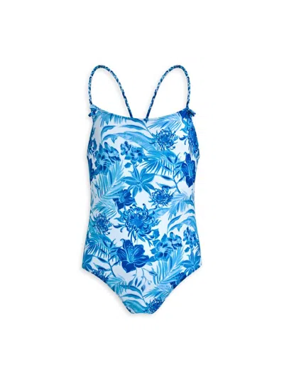 Shop Vilebrequin Little Girl's & Girl's Tahiti Flow One-piece Bathing Suit In Blue White
