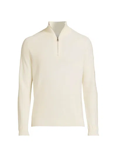 Shop Moncler Men's Cotton-blend Quarter-zip Sweater In White