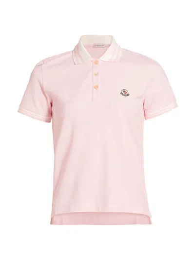 Shop Moncler Women's Logo Cotton Polo Top In Rose Pink